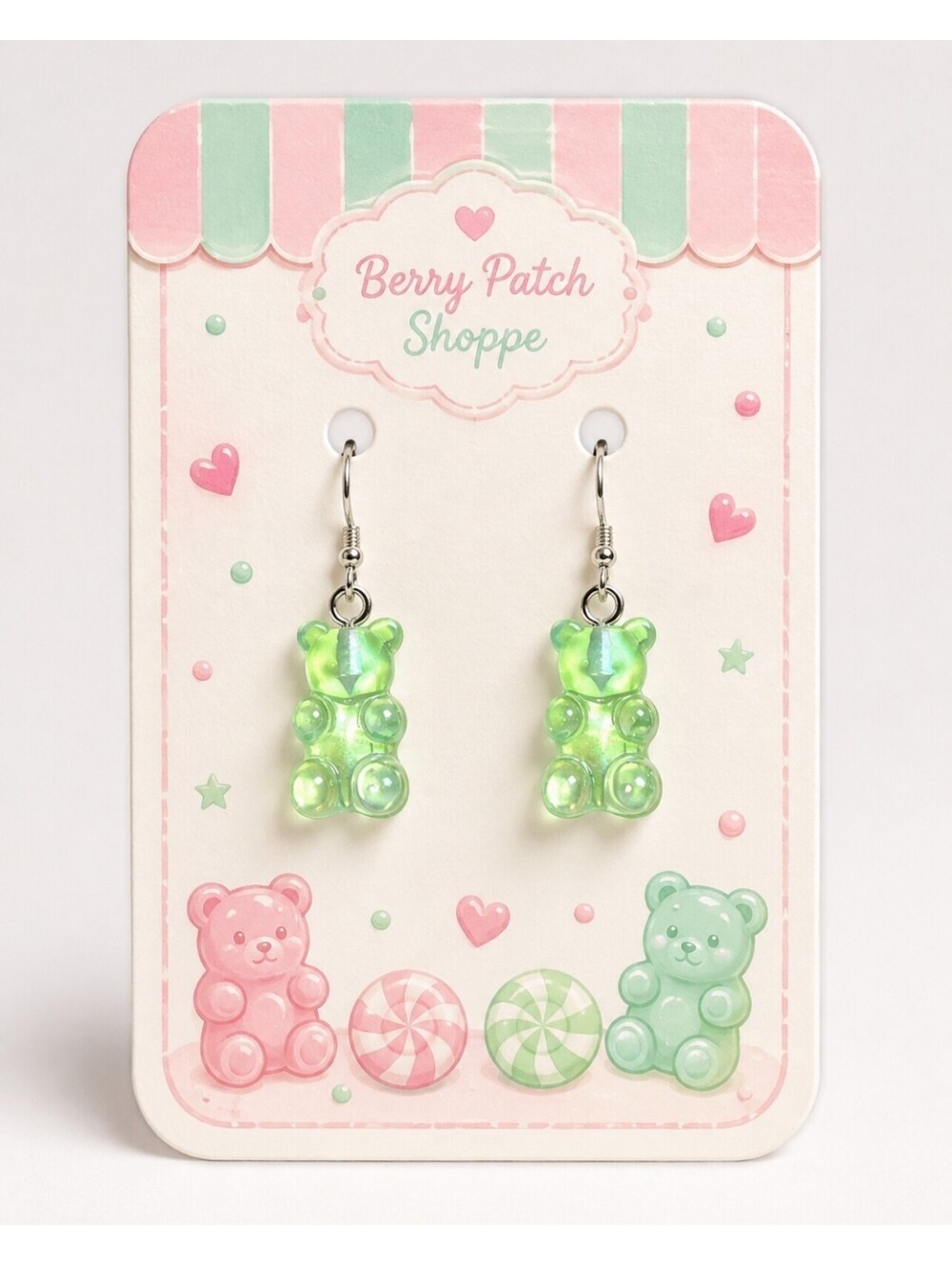 Fun Jewelry Retro Green Gummy Bear Candy Hypoallergenic Earrings